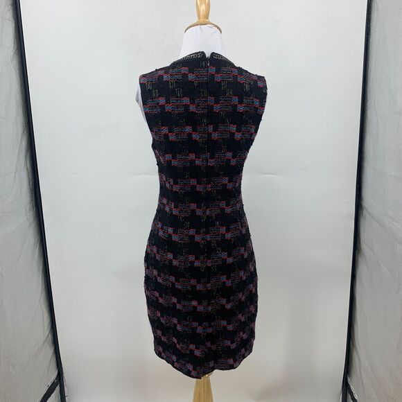 Trina Turk Dress Womens 2 Black Multi Sleeveless Good Night Tweed Sheath Lined - Picture 5 of 15